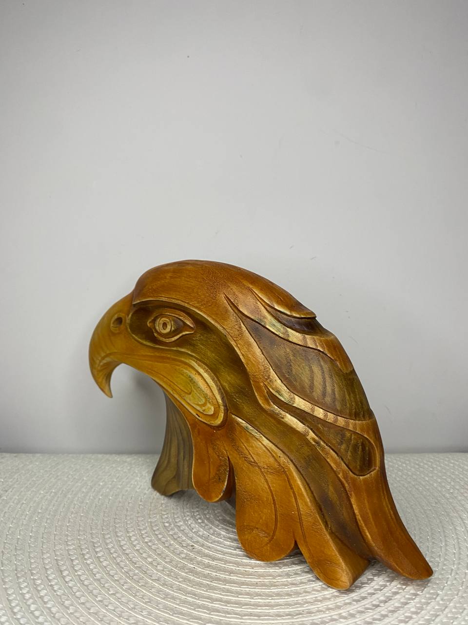 Hand-Carved Eagle Head Sculpture | Ash Wood Eagle Decor