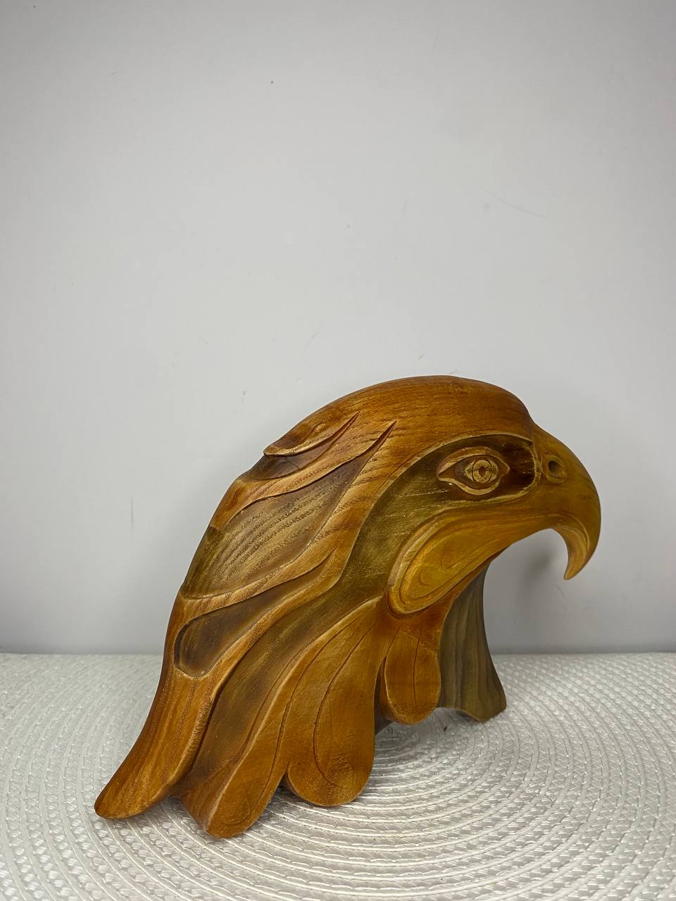 Hand-Carved Eagle Head Sculpture | Ash Wood Eagle Decor