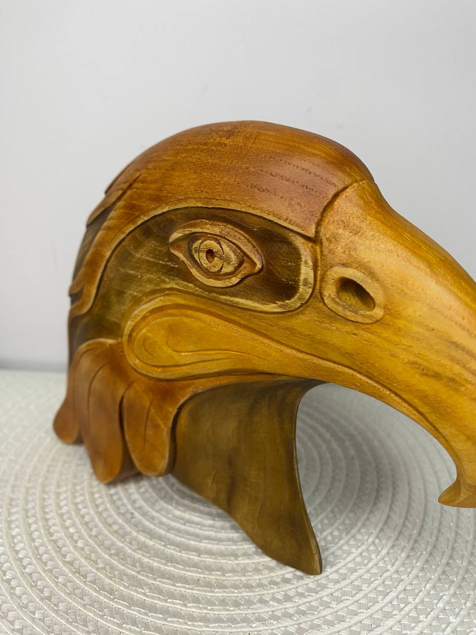 Hand-Carved Eagle Head Sculpture | Ash Wood Eagle Decor
