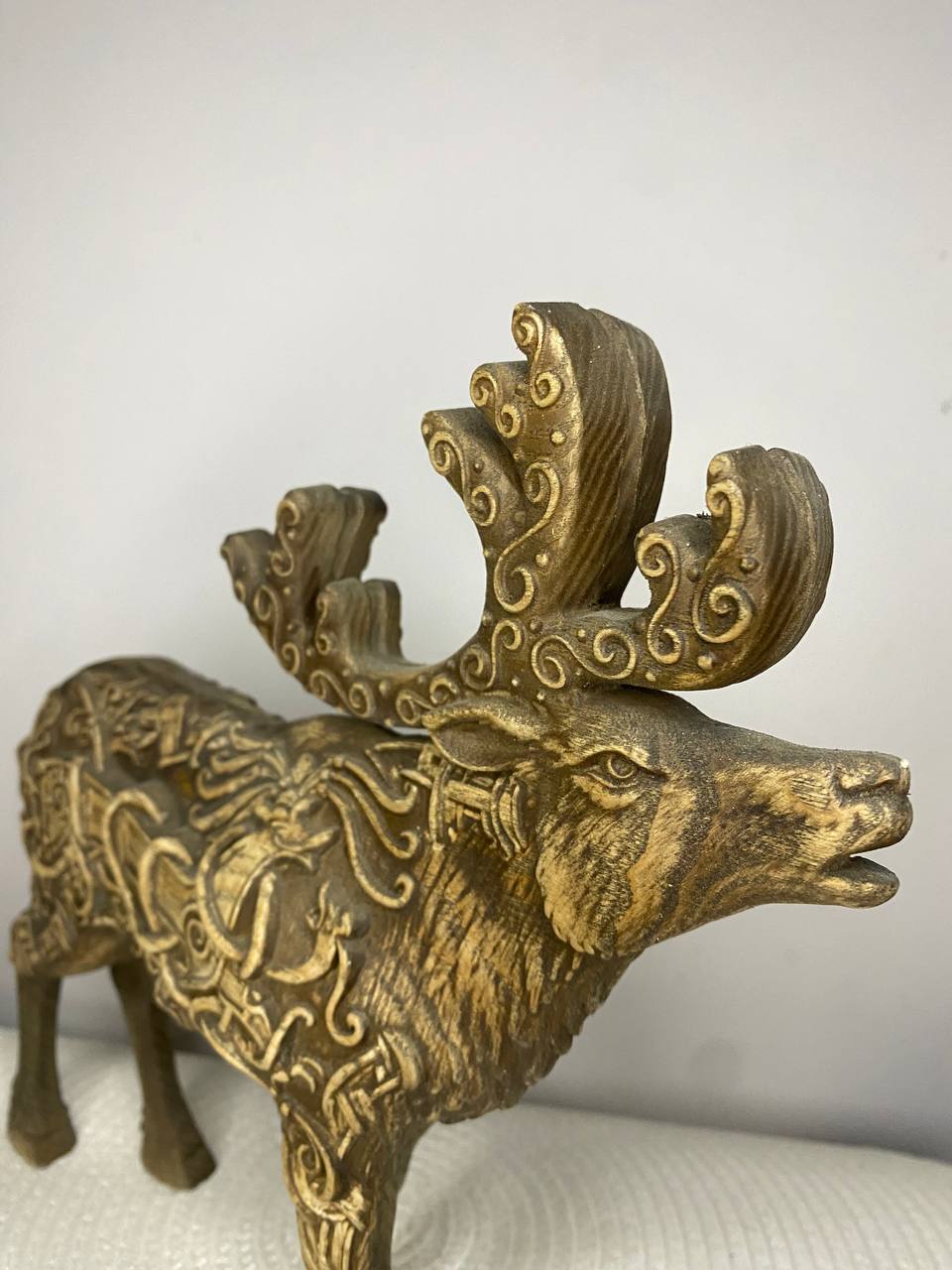 Celtic Moose & Caribou Statue | Hand-Carved Ash Wood Antlered King | Celtic Knotwork Art
