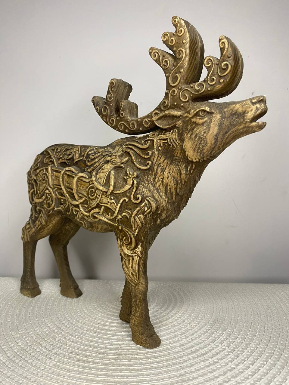 Celtic Moose & Caribou Statue | Hand-Carved Ash Wood Antlered King | Celtic Knotwork Art