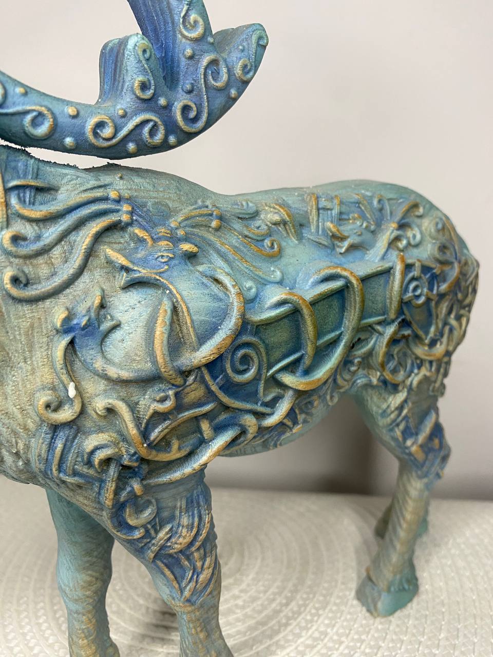 Celtic Moose & Caribou Statue | Hand-Carved Ash Wood Antlered King | Celtic Knotwork Art