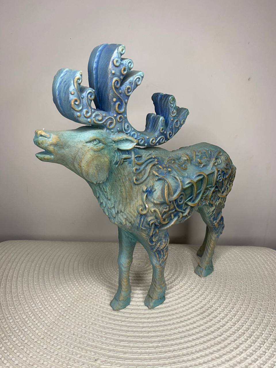Celtic Moose & Caribou Statue | Hand-Carved Ash Wood Antlered King | Celtic Knotwork Art