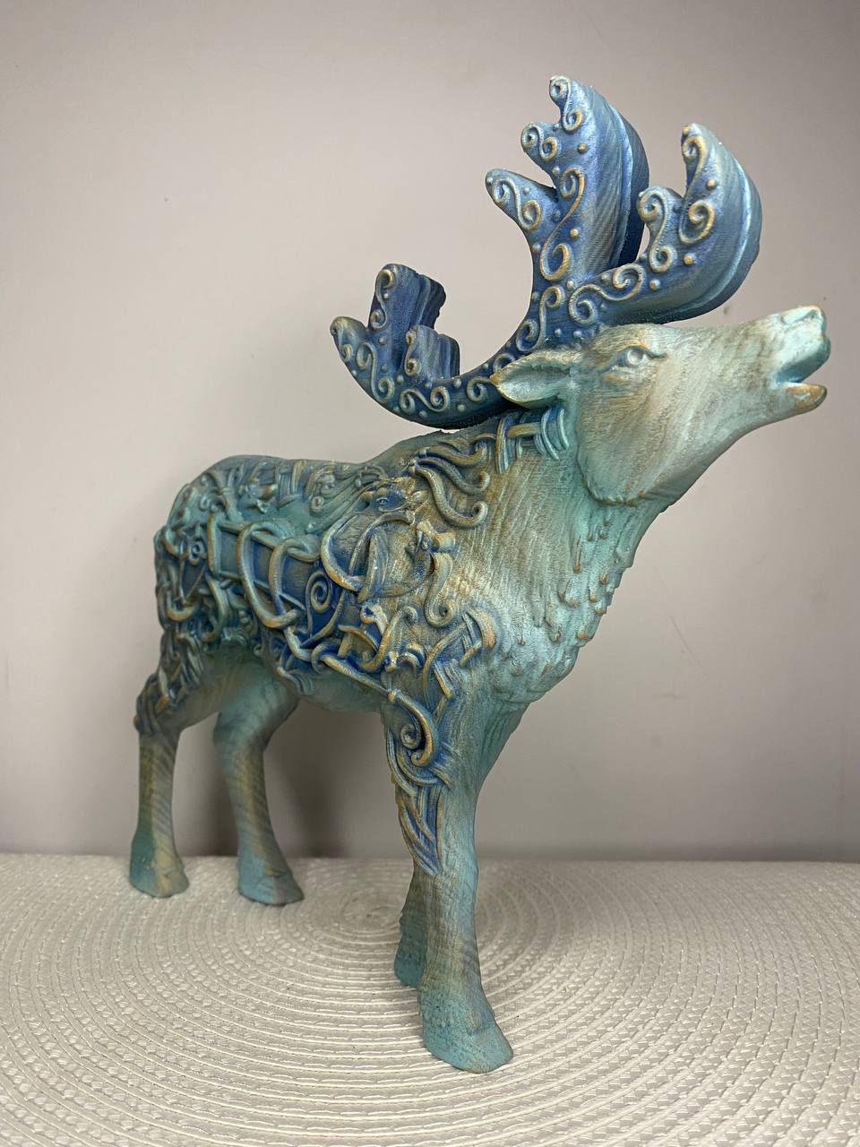 Celtic Moose & Caribou Statue | Hand-Carved Ash Wood Antlered King | Celtic Knotwork Art