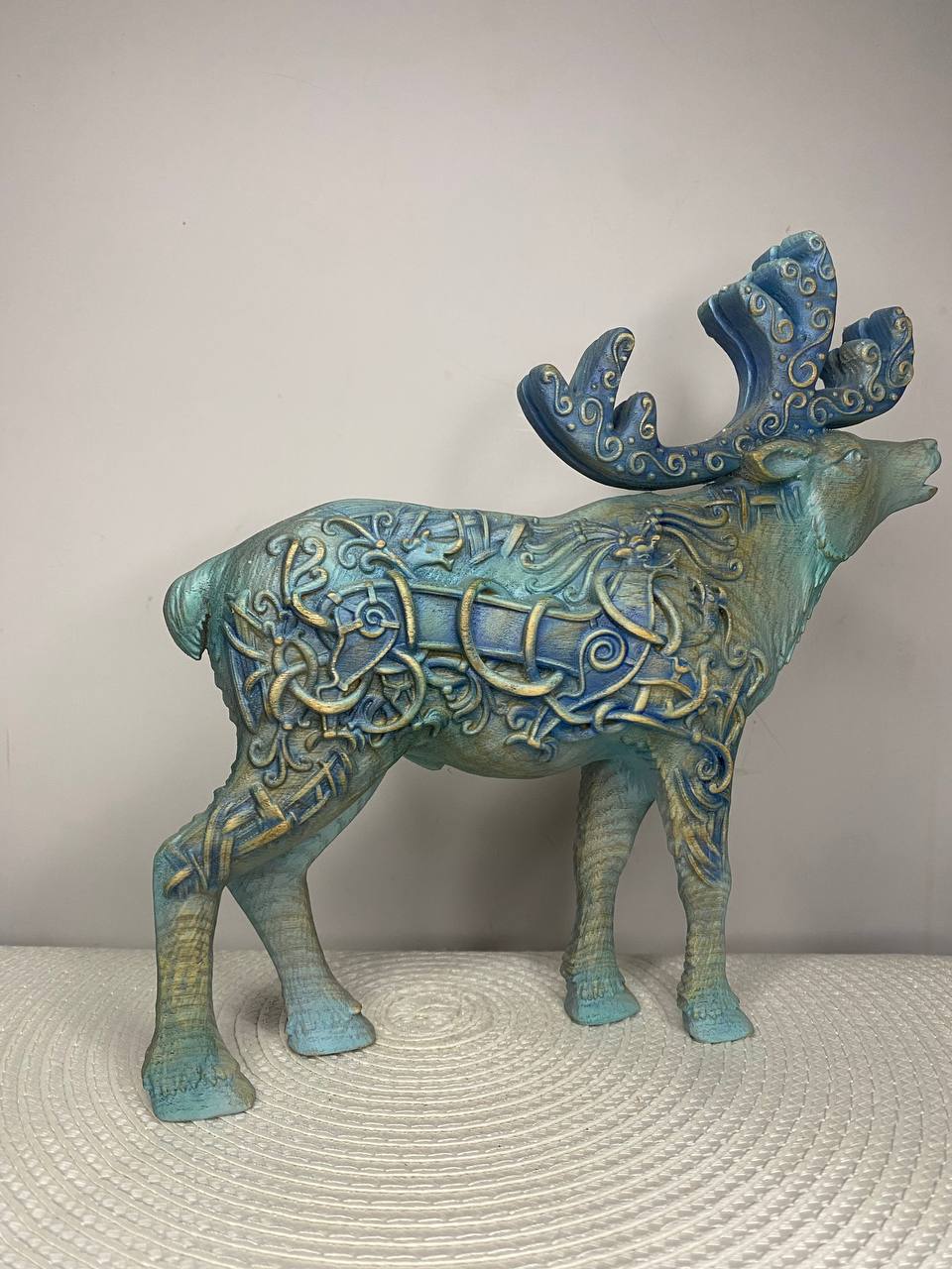 Celtic Moose & Caribou Statue | Hand-Carved Ash Wood Antlered King | Celtic Knotwork Art