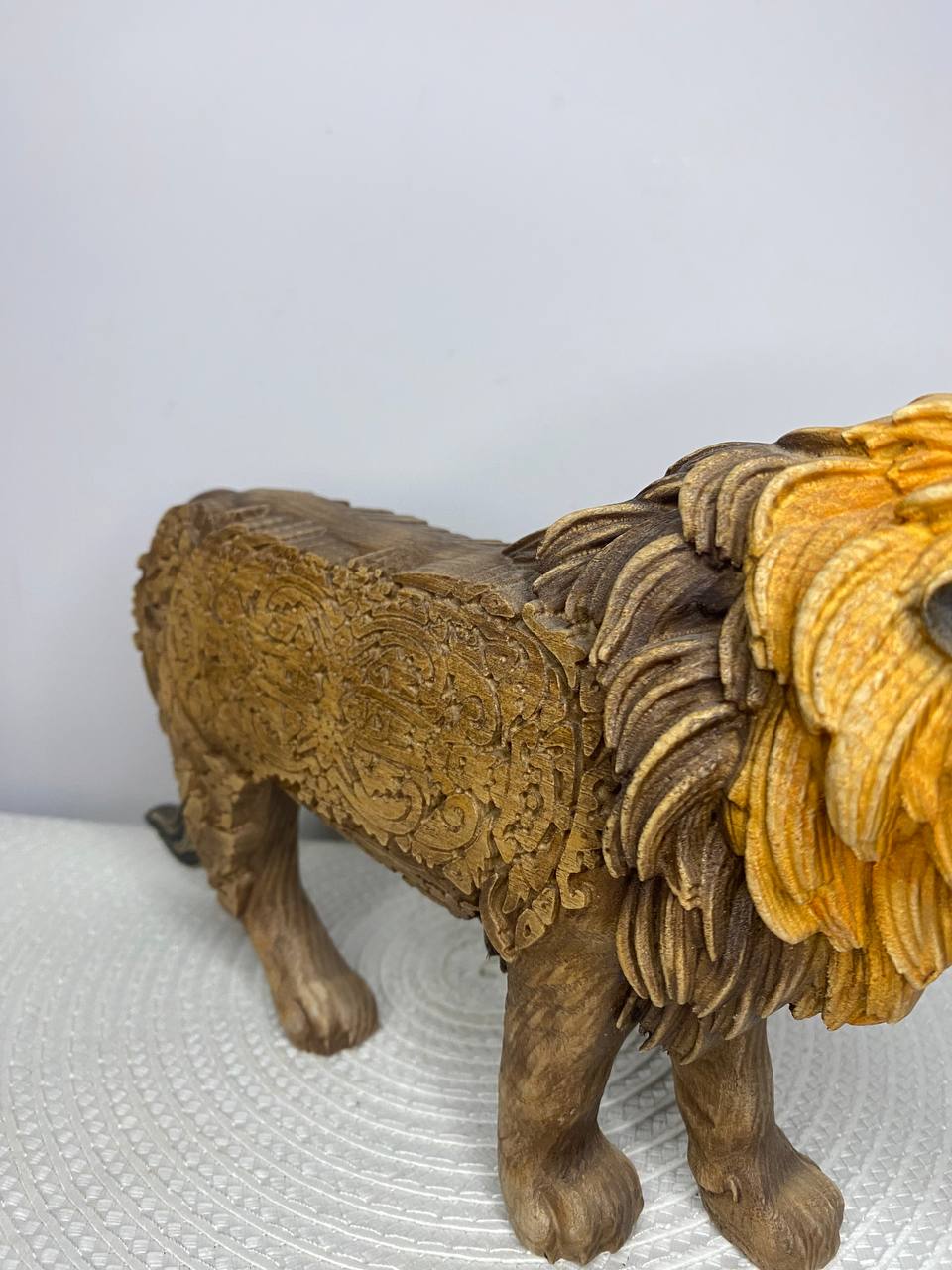 Lion Statue | Hand-Carved Ash Wood African Safari King Sculpture