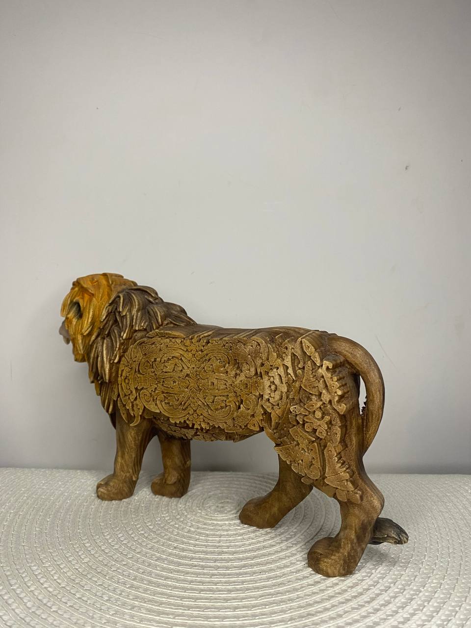 Lion Statue | Hand-Carved Ash Wood African Safari King Sculpture