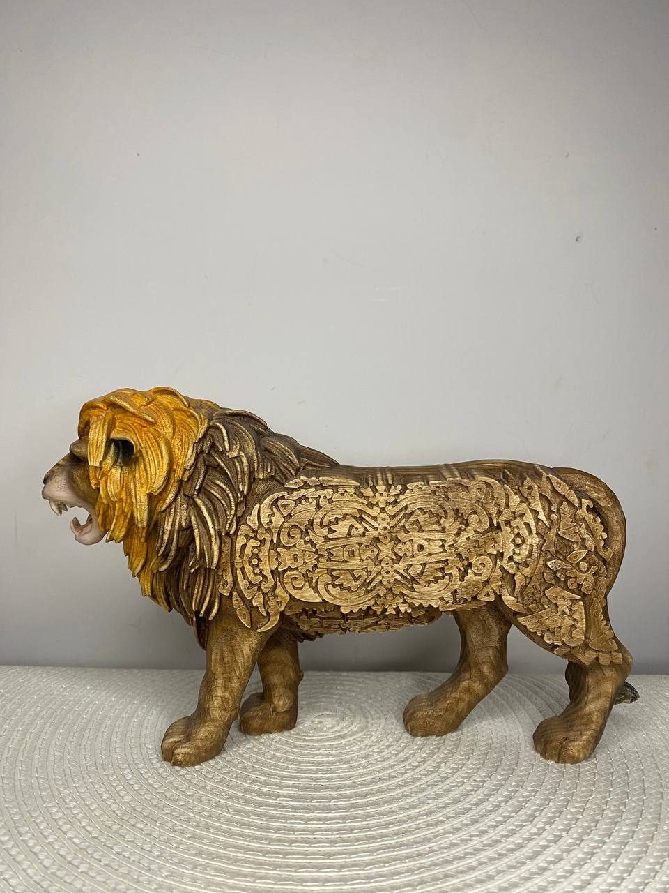 Lion Statue | Hand-Carved Ash Wood | Art Carving Shop