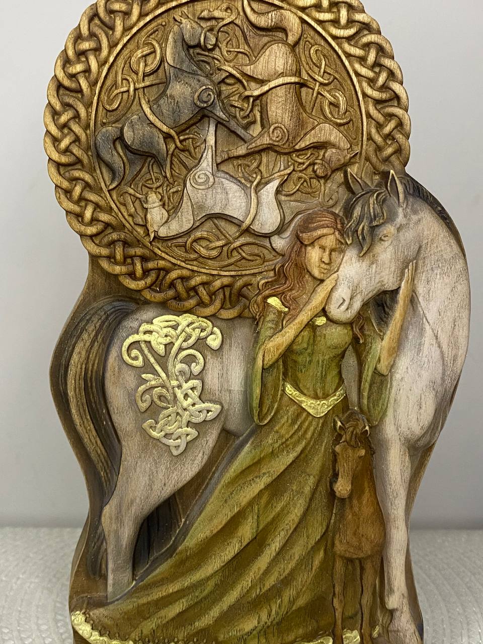 Epona Statue – Hand-Carved Celtic Horse Goddess in Ash Wood