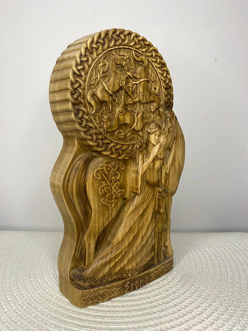 Epona Statue – Hand-Carved Celtic Horse Goddess in Ash Wood