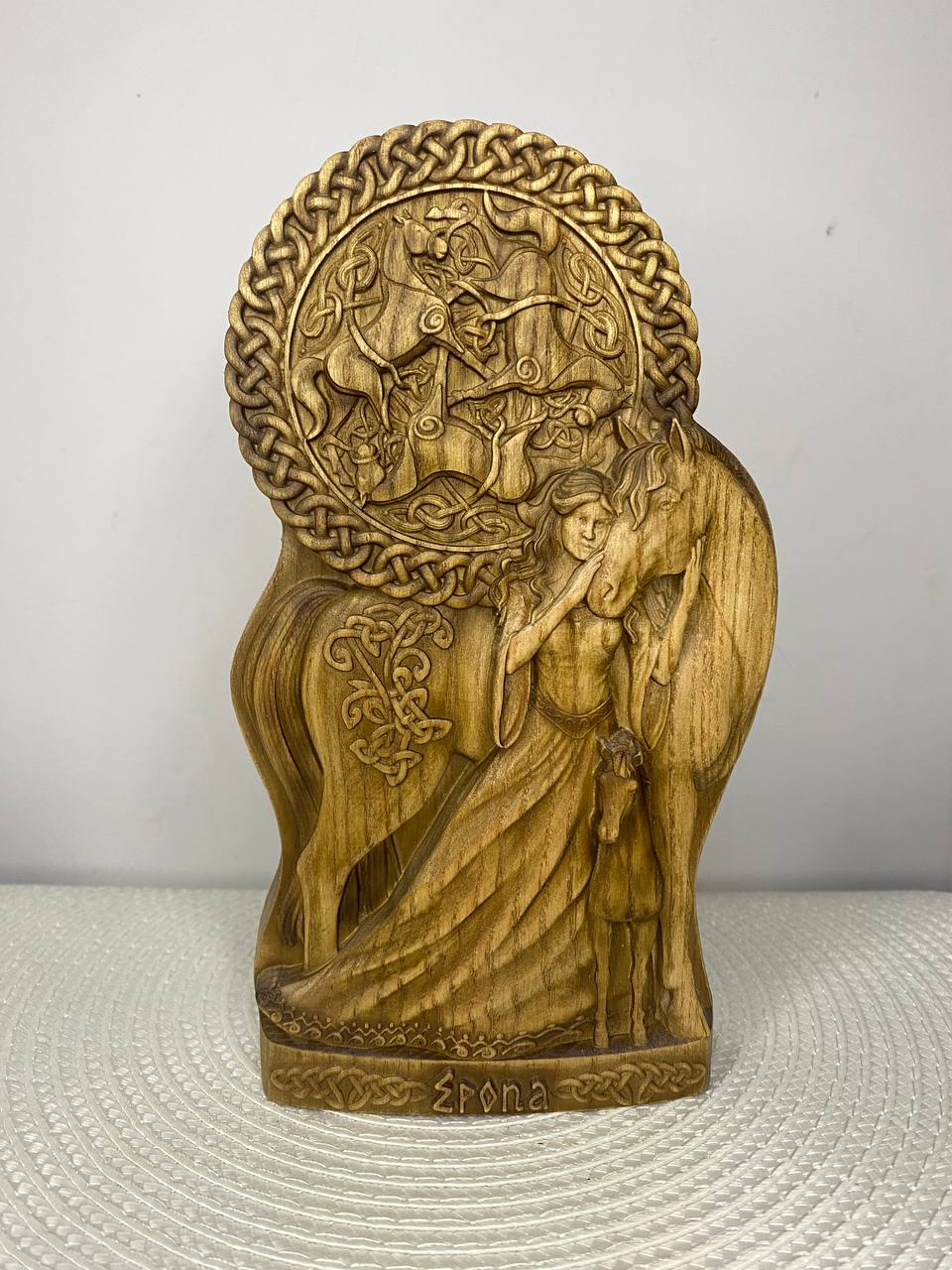 Epona Statue – Hand-Carved Celtic Horse Goddess in Ash Wood