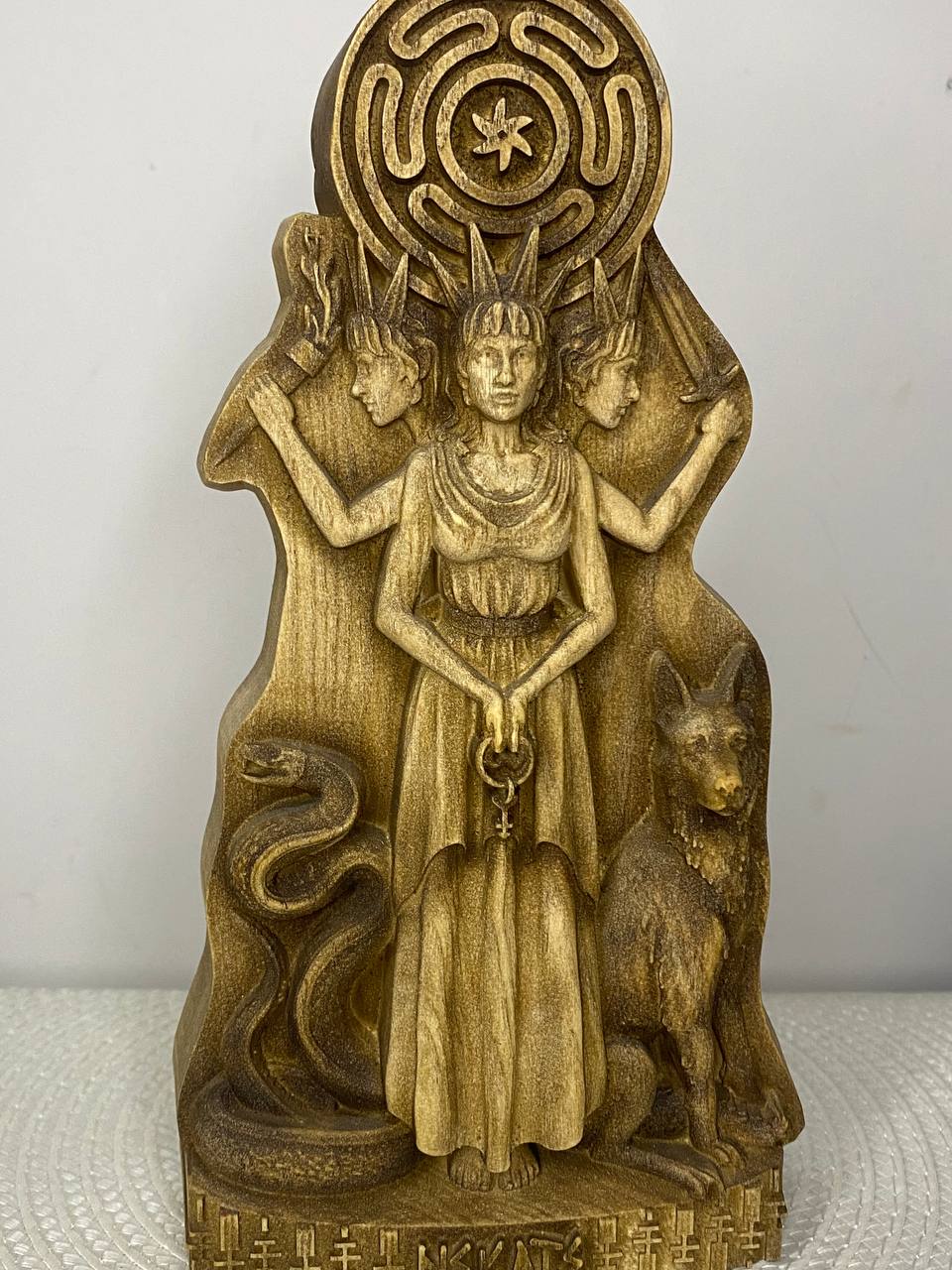 Triple Hecate Statue – Hand-Carved Ash Wood Greek Goddess