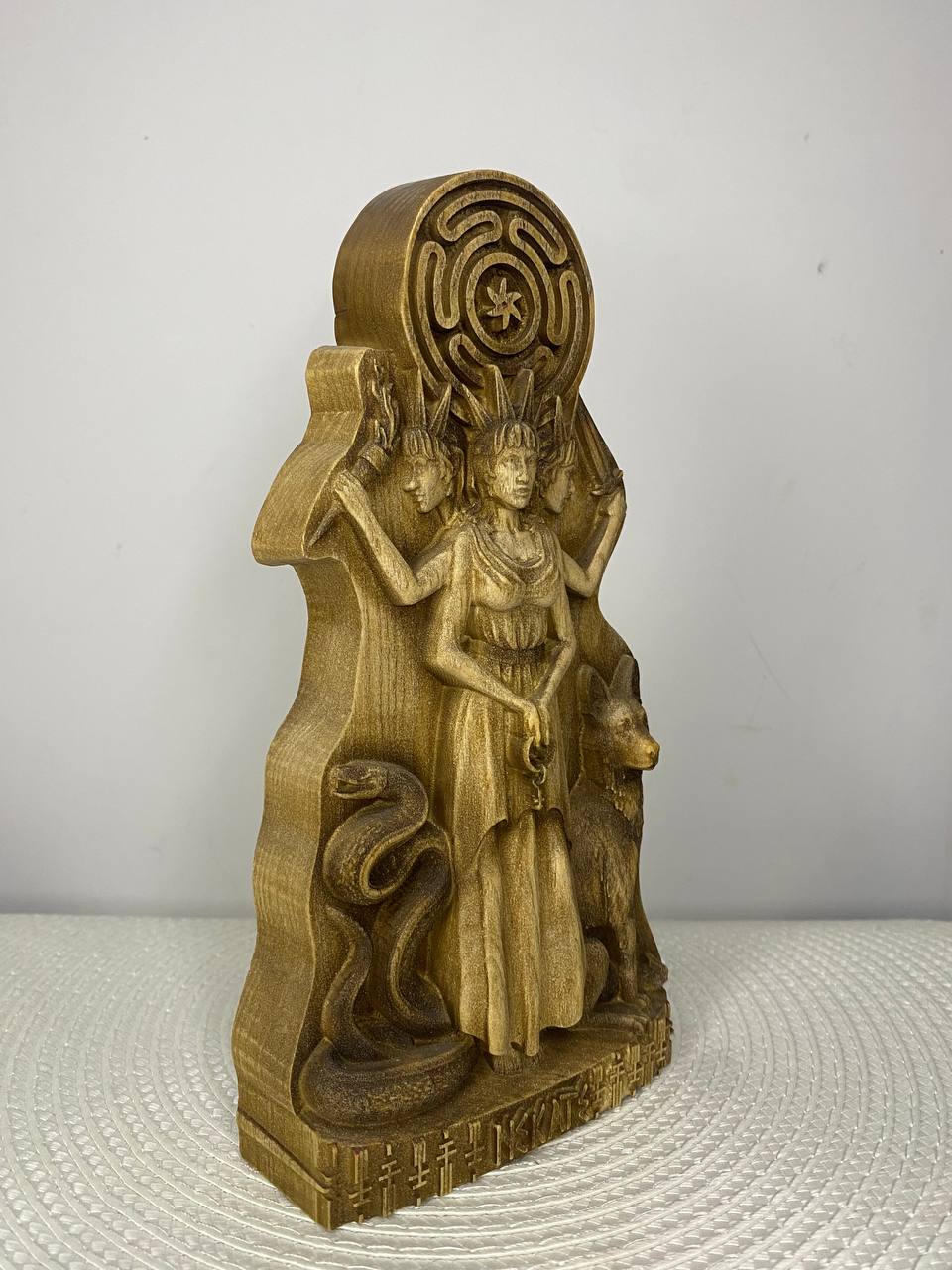 Triple Hecate Statue – Hand-Carved Ash Wood Greek Goddess
