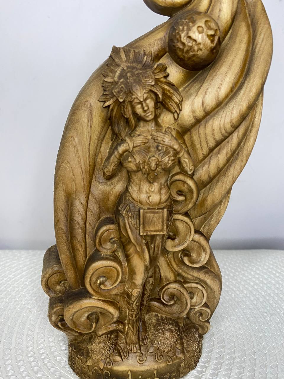 Xochiquetzal Statue – Hand-Carved Ash Wood Aztec Goddess