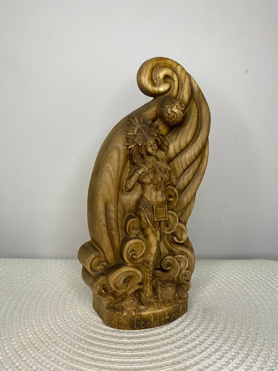 Xochiquetzal Statue – Hand-Carved Ash Wood Aztec Goddess