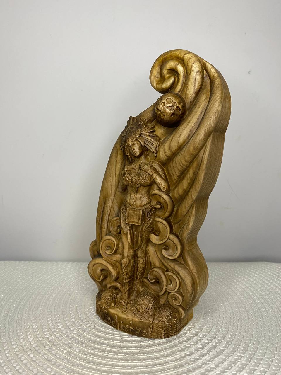 Xochiquetzal Statue – Hand-Carved Ash Wood Aztec Goddess