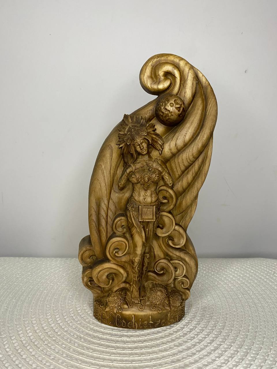 Xochiquetzal Statue – Hand-Carved Ash Wood Aztec Goddess