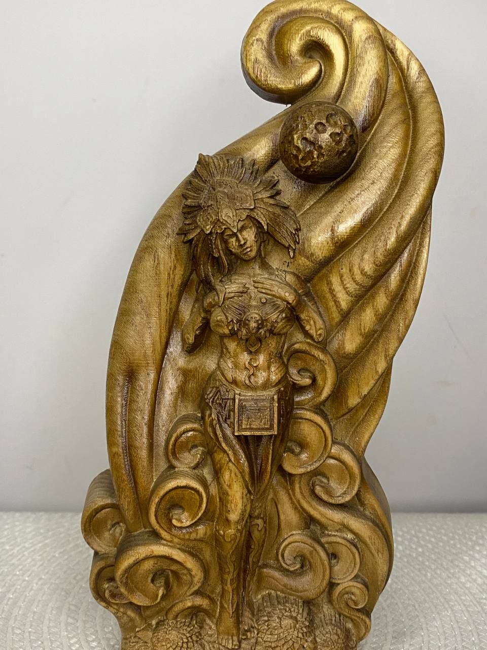 Xochiquetzal Statue – Hand-Carved Ash Wood Aztec Goddess