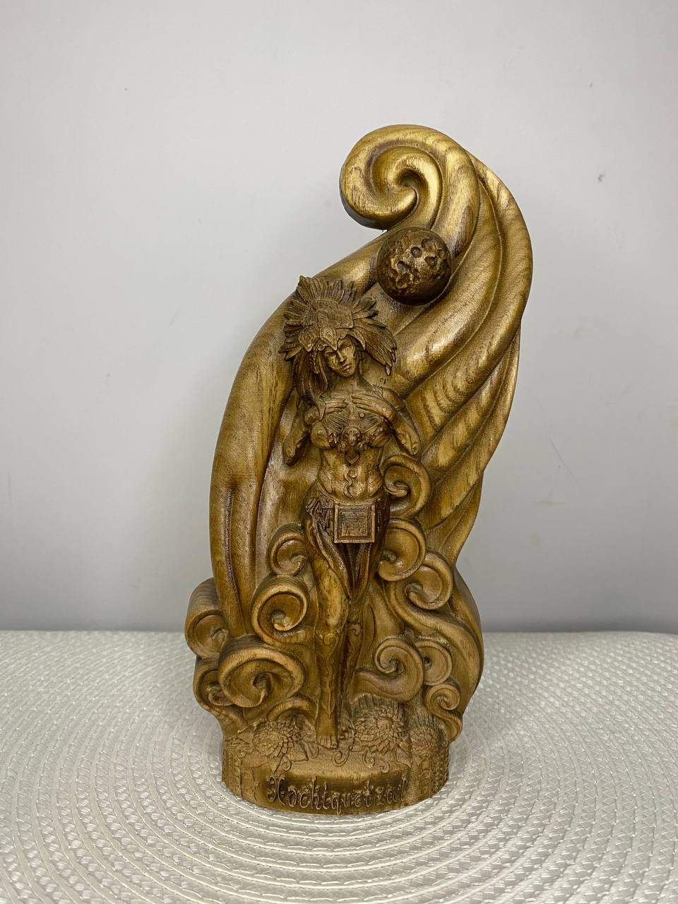 Xochiquetzal Statue – Hand-Carved Ash Wood Aztec Goddess