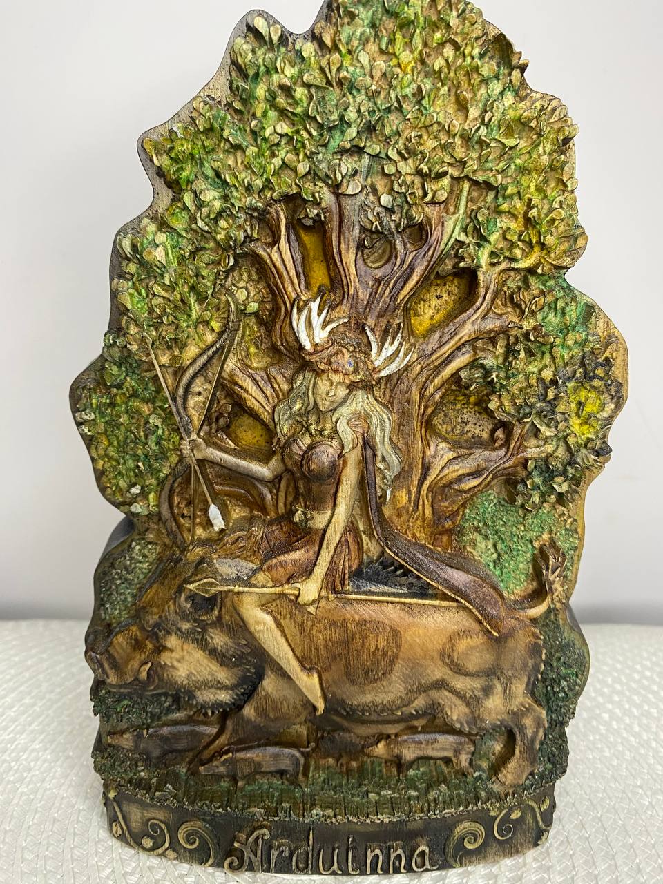 Arduinna Statue – Hand-Carved Ash Wood Celtic Forest Goddess