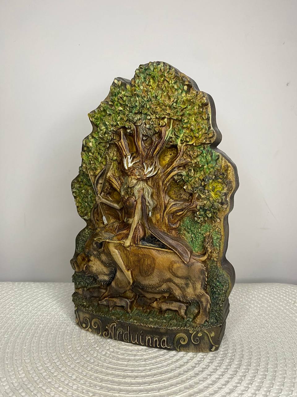 Arduinna Statue – Hand-Carved Ash Wood Celtic Forest Goddess
