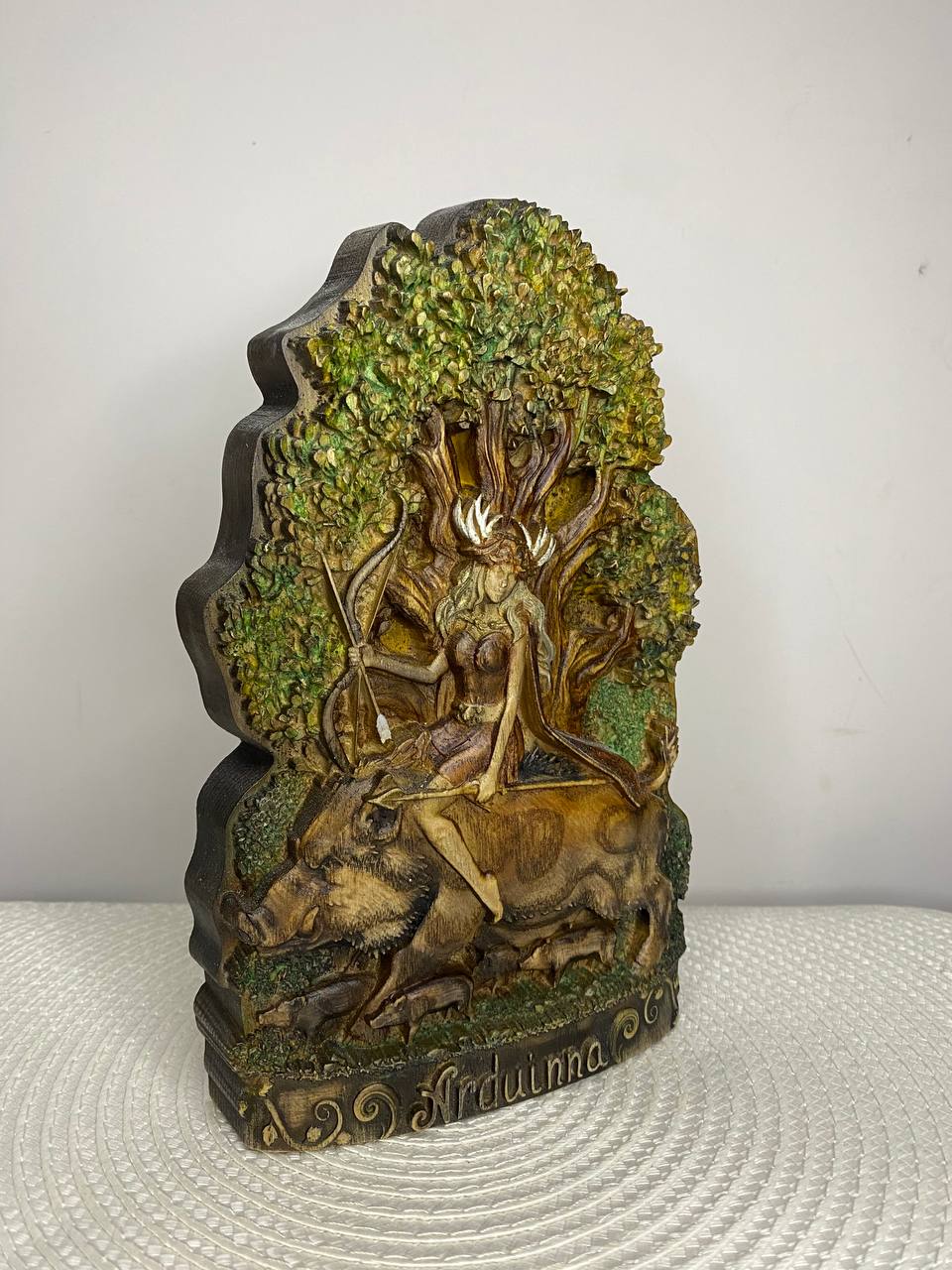 Arduinna Statue – Hand-Carved Ash Wood Celtic Forest Goddess