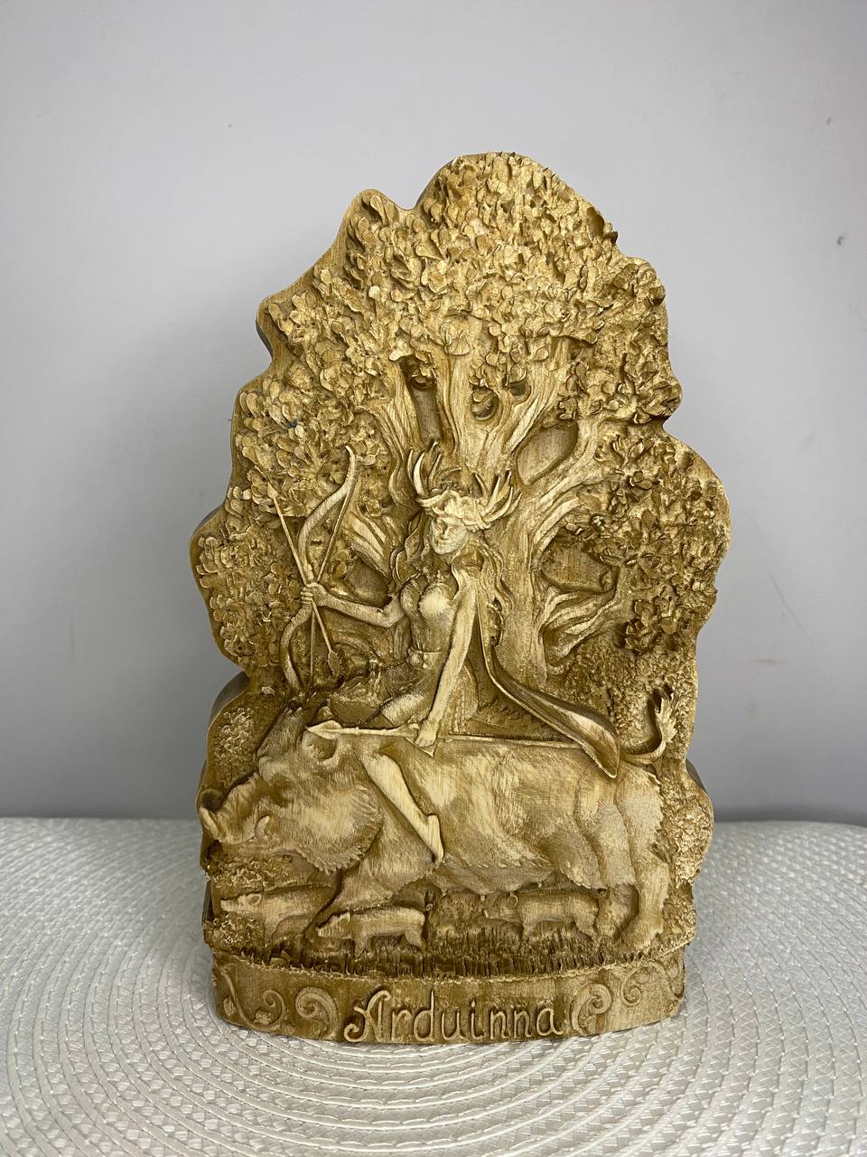 Arduinna Statue – Hand-Carved Ash Wood Celtic Forest Goddess