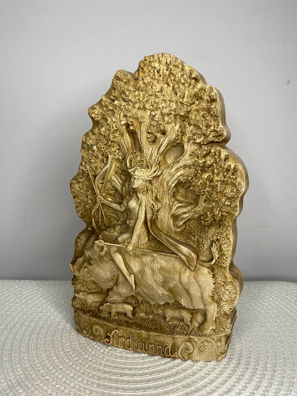 Arduinna Statue – Hand-Carved Ash Wood Celtic Forest Goddess