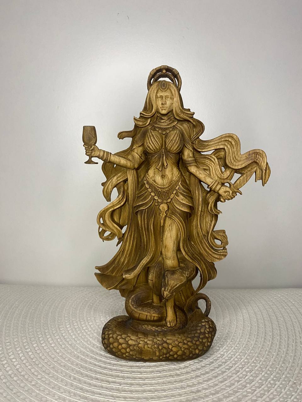 Lamia Statue/Moon Serpent Goddess/ Greek Mythology Wooden Sculpture | Dark Feminine Energy Totem | Pagan Decor