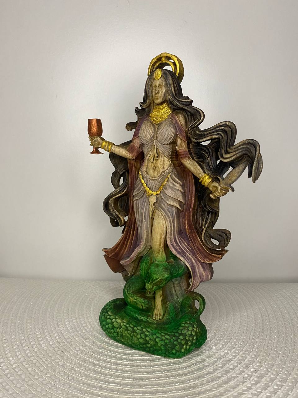 Lamia Statue/Moon Serpent Goddess/ Greek Mythology Wooden Sculpture | Dark Feminine Energy Totem | Pagan Decor