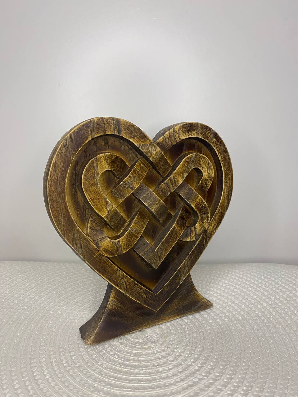 Heart Statue/Heart Figurine/Wooden Celtic Heart Decor/Hand-Carved Knot Symbol/ Eternal Love/Rustic Table or Shelf Ornament Gift