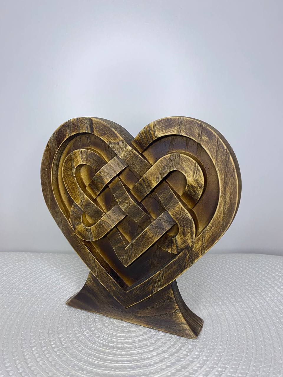 Heart Statue/Heart Figurine/Wooden Celtic Heart Decor/Hand-Carved Knot Symbol/ Eternal Love/Rustic Table or Shelf Ornament Gift