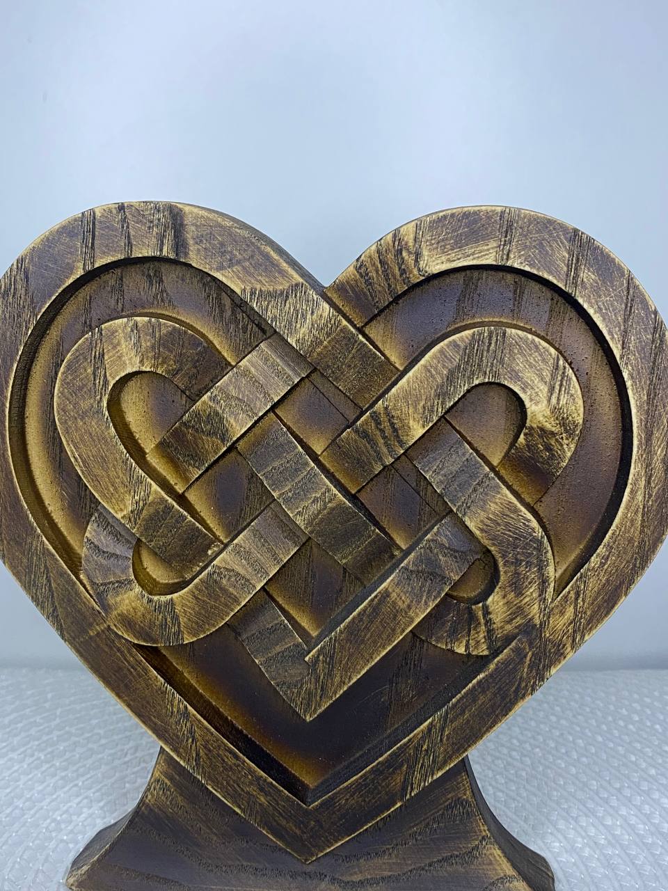 Heart Statue/Heart Figurine/Wooden Celtic Heart Decor/Hand-Carved Knot Symbol/ Eternal Love/Rustic Table or Shelf Ornament Gift