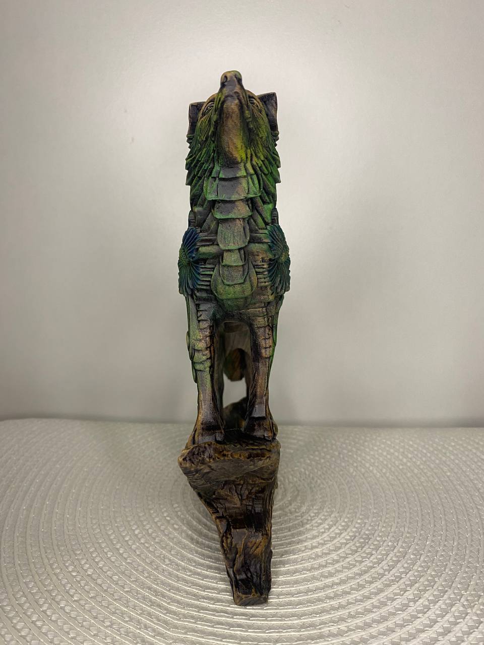 Floral Carved Wooden Fox Statue Woodland Decor Forest Animal Rustic Home Totem Spirit