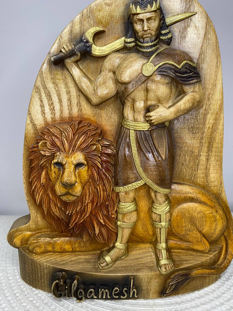 Gilgamesh Wooden Statue – Sumerian Hero King, Mesopotamian Mythology Sculpture