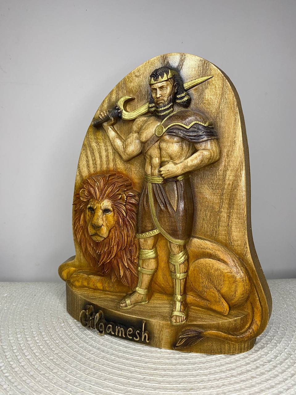 Gilgamesh Wooden Statue – Sumerian Hero King, Mesopotamian Mythology Sculpture