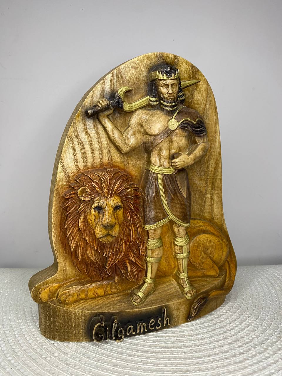 Gilgamesh Wooden Statue – Sumerian Hero King, Mesopotamian Mythology Sculpture