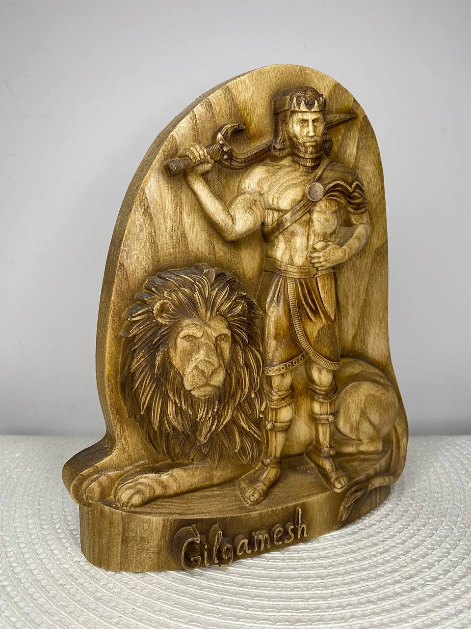 Gilgamesh Wooden Statue – Sumerian Hero King, Mesopotamian Mythology Sculpture