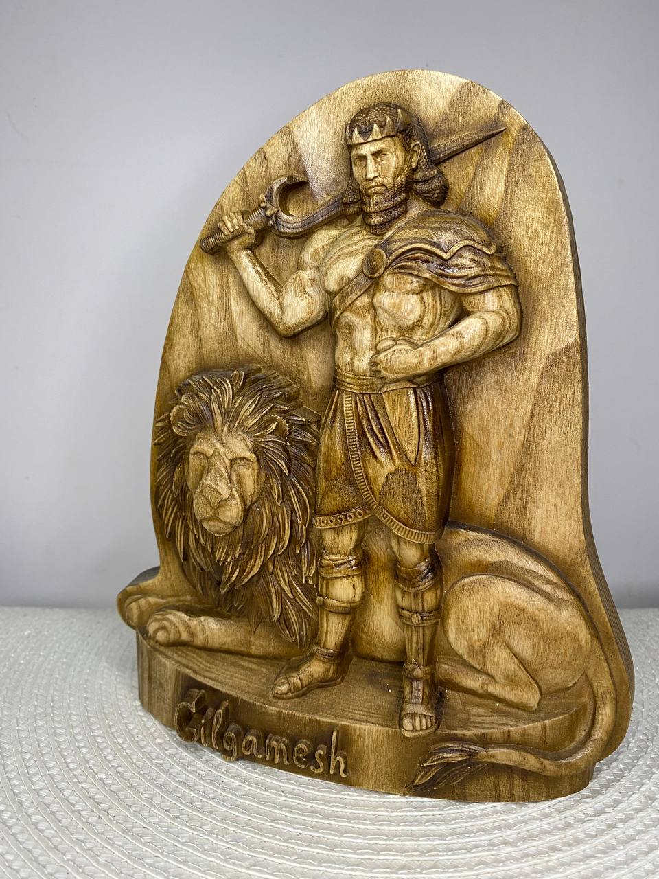 Gilgamesh Wooden Statue – Sumerian Hero King, Mesopotamian Mythology Sculpture