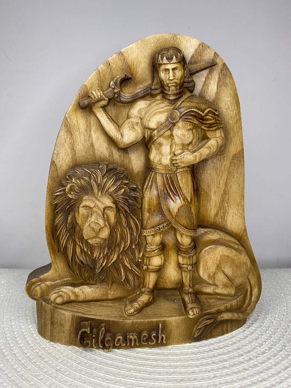 Gilgamesh Wooden Statue – Sumerian Hero King, Mesopotamian Mythology Sculpture