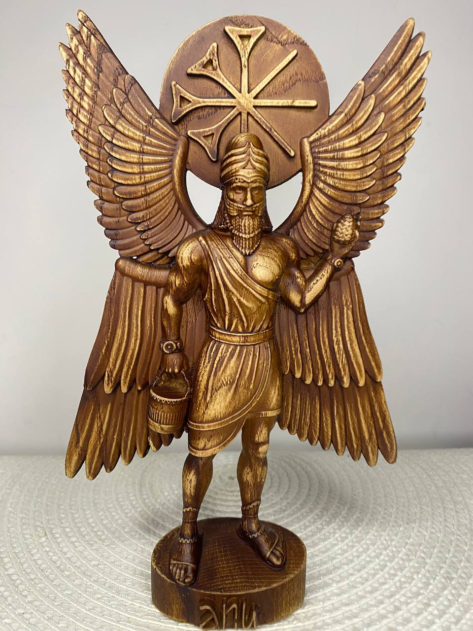 Anu Statue — Hand-Carved Ash Wood Sumerian Sky God Mesopotamian Mythology Decor