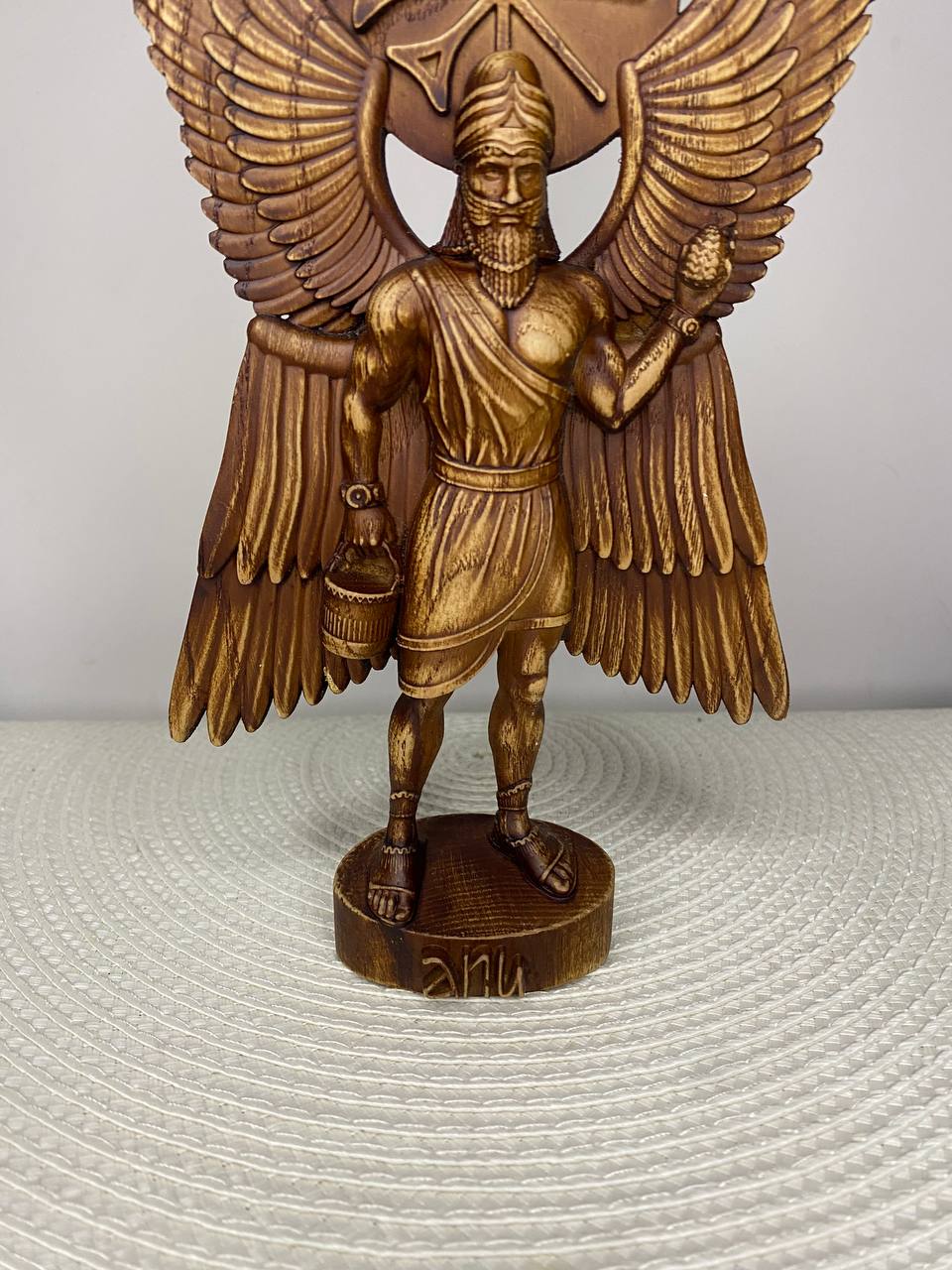 Anu Statue — Hand-Carved Ash Wood Sumerian Sky God Mesopotamian Mythology Decor