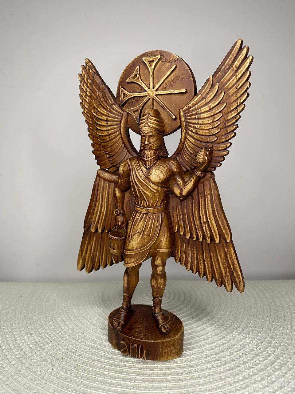 Anu Statue — Hand-Carved Ash Wood Sumerian Sky God Mesopotamian Mythology Decor
