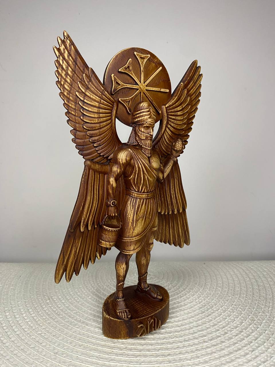 Anu Statue — Hand-Carved Ash Wood Sumerian Sky God Mesopotamian Mythology Decor