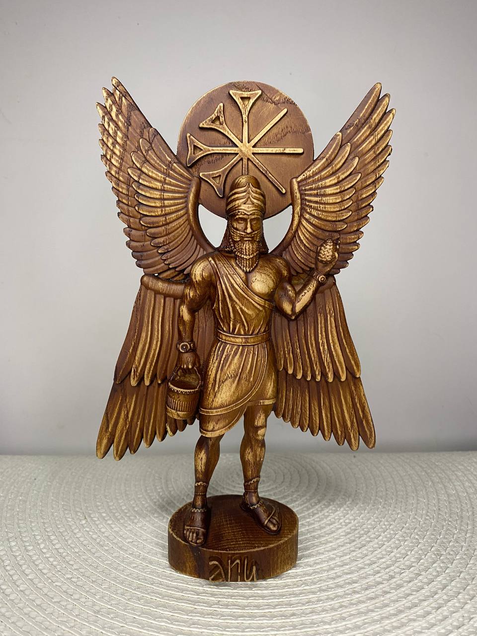 Anu Statue — Hand-Carved Ash Wood Sumerian Sky God Mesopotamian Mythology Decor