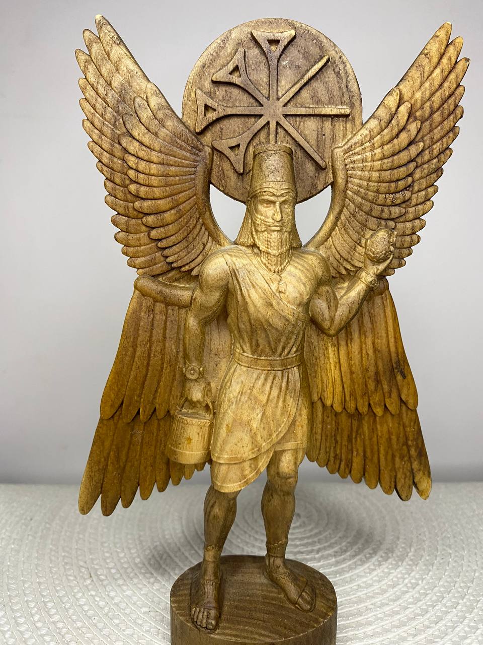 Anu Statue — Hand-Carved Ash Wood Sumerian Sky God Mesopotamian Mythology Decor