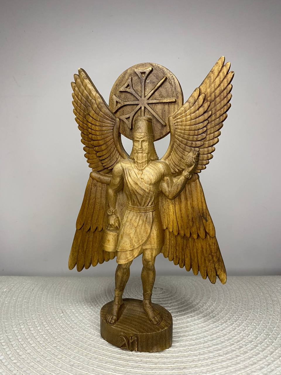 Anu Statue — Hand-Carved Ash Wood Sumerian Sky God Mesopotamian Mythology Decor