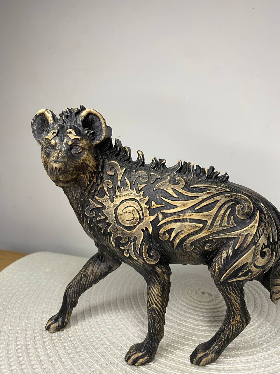 Hyena Figurine — Hand-Carved Ash Wood African Animal Totem Spirit Guide