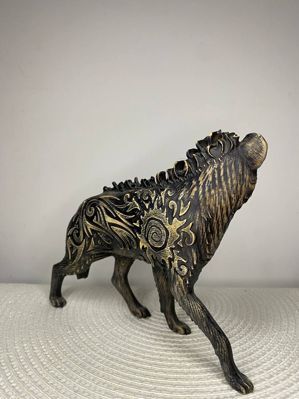 Hyena Figurine — Hand-Carved Ash Wood African Animal Totem Spirit Guide