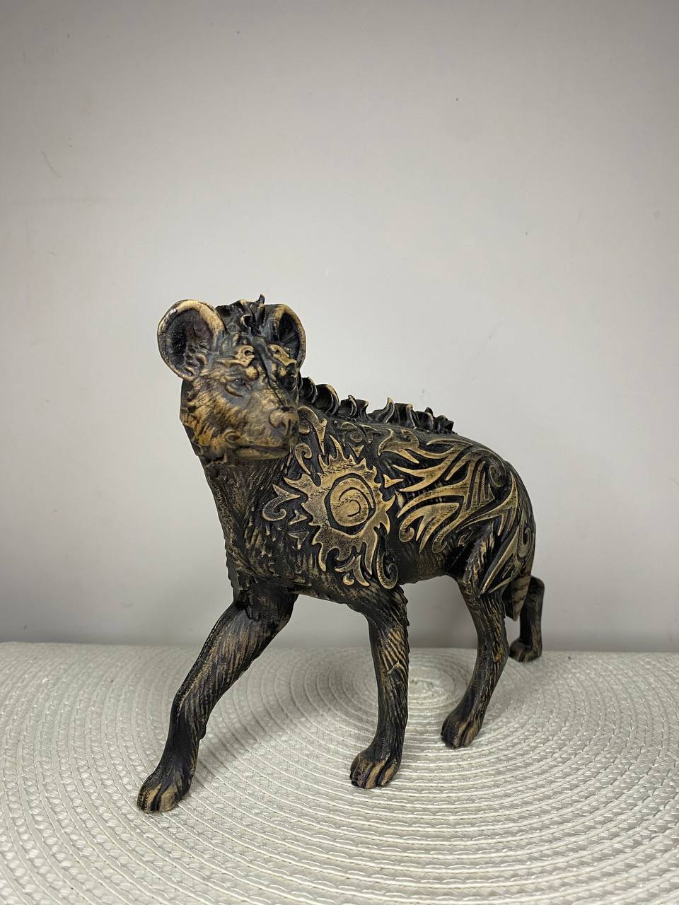 Hyena Figurine — Hand-Carved Ash Wood African Animal Totem Spirit Guide